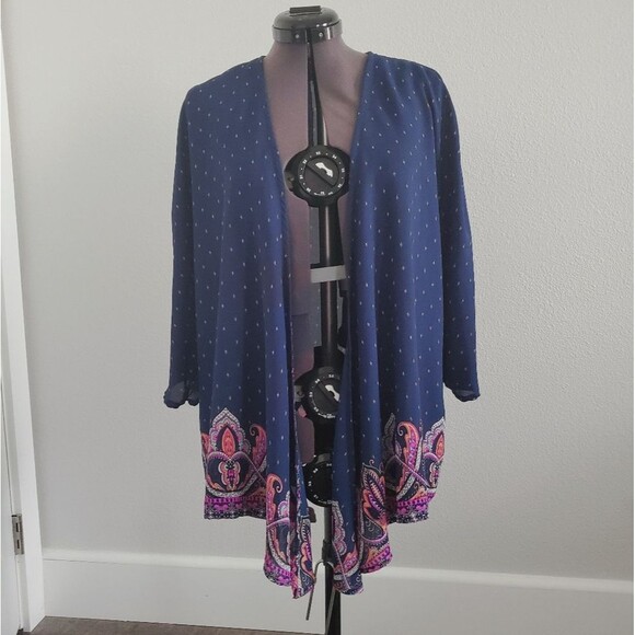 LA Hearts Women's Kimono One Size Blue Pink Paisley Cover-up Lightweight - Picture 1 of 6